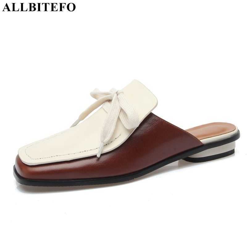 

ALLBITEFO Square Toe Soft Genuine Leather Women Sandals Summer Fashion Outdoor Beach Sandals Low Heel Shoes Women Heels Shoes 210611, As picture
