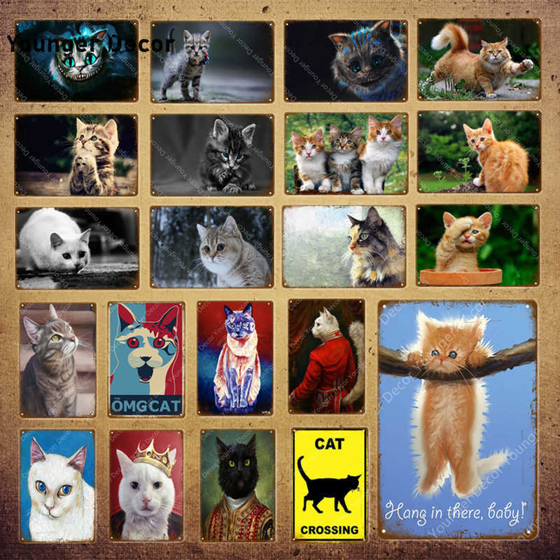 

Lovely Animal Cat Metal Poster Vintage Art Painting Signs Stickers Wall Picture Kids Room Decor Nordic Decoration YI-1461