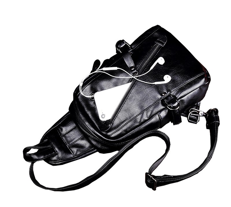 

Men Multifunction Leather Crossbody Bags USB Charging Chest Pack Short Trip Water Repellent Shoulder luxurys Messengers Bag, Black