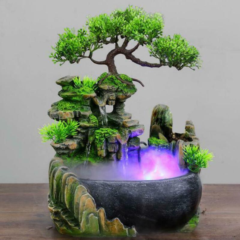 

Decorative Flowers & Wreaths 1Pcs Rockery Water Fountain Desktop Chinese Fengshui Lamp Waterfall Indoor Decor, Us plug