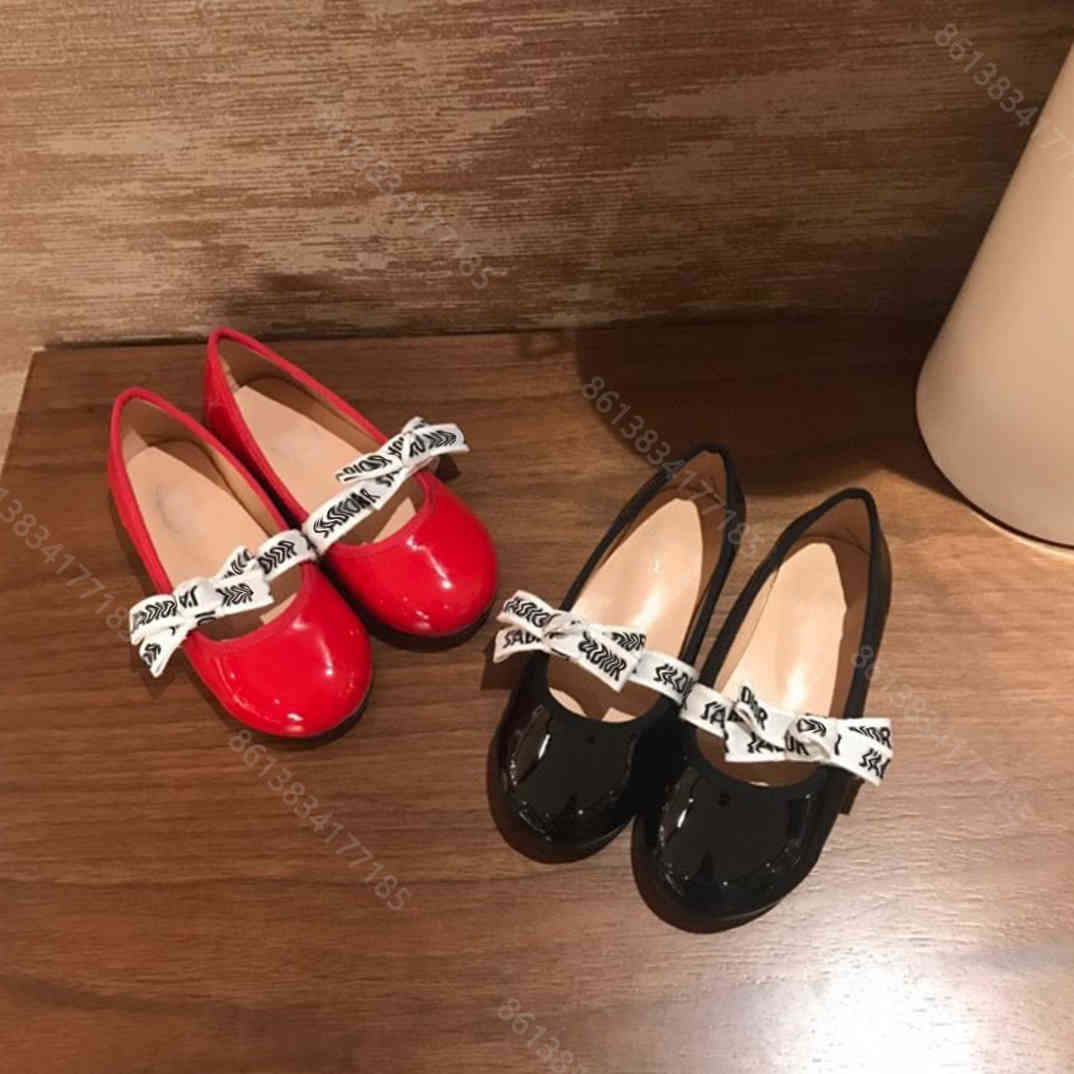 

Desinger kids shoes fashion gril red shoe 2021 leather ballet Bow Princess children shoes patent leather glossy 4 colors size 35-26