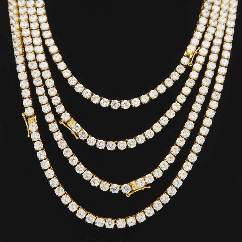 

5mm Hip Hop Bling Ice Out 1 Row CZ Stone Tennis Chain Necklace Gold StainlSteel Cubic Zirconia Chokers Necklaces Men Jewelry X0509