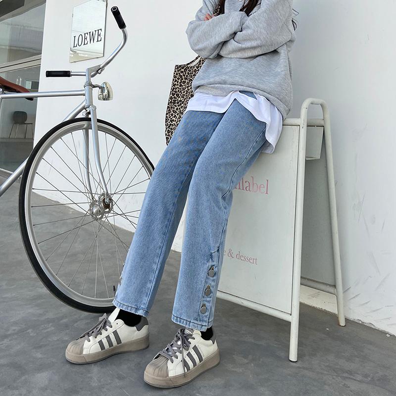 

Women's Jeans Winter Style High Waist Women Loose Vintage Washed Straight Blue Long Denim Pants Streetwear Female Wide Leg Button