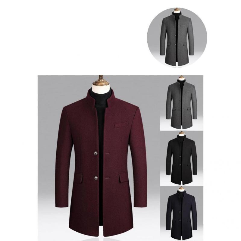 

Men's Jackets Simple Men Trench Coat Stand Collar Male Windpfoor Slim Jacket Windbreaker Woolen, Black;brown