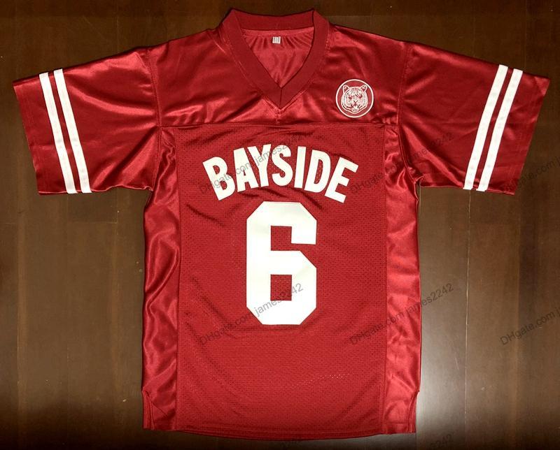 

AC Slater #6 Saved By The Bell Bayside Football Jersey Movie Red Stitched S-3XL Top Quailty, Black;red