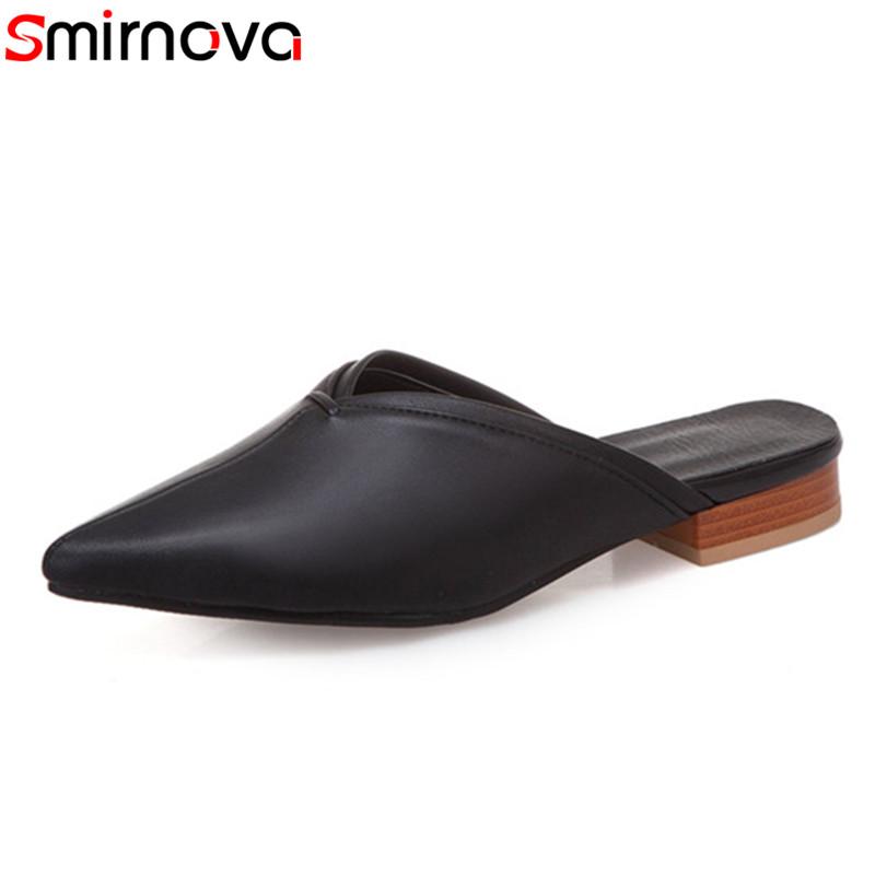 

Slippers Smirnova 2021 Arrival Women Slipper Pu Pointed Toe Summer Solid Colors Comfortable Party Shoes Woman Big Size 47, Black