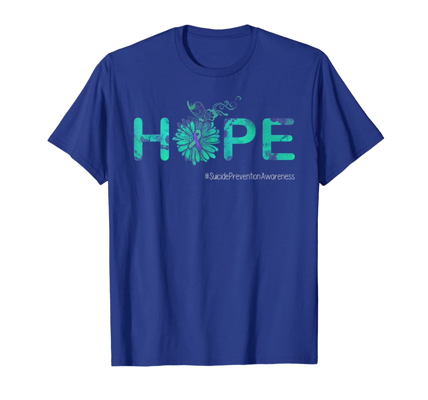 

hope butterfly ribbon suicide prevention awareness tshirt, White;black