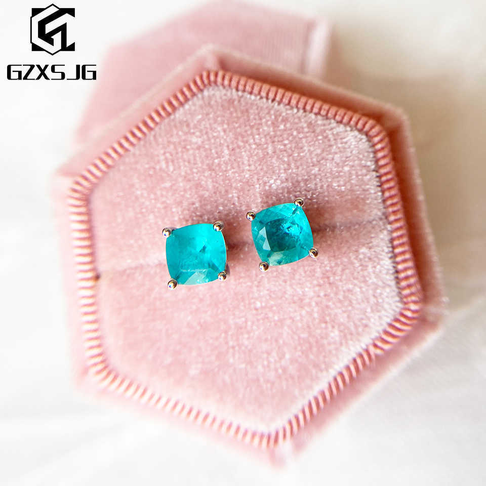 

GZ Paraiba Tourmaline Gemstones Stud Earrings for Women Solid 925 Sterling Silver Jewelry Gemstone for Girl Party Christmas Gift 210609