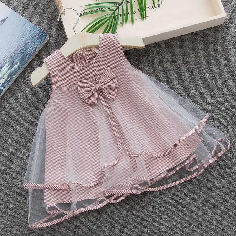 

Toddler Kids Baby Girls Dress Plaid Sleeveless Bowknot Princess Party Dresses Double Tulle Girl Clothes Ropa Bebes#35 Girl's, Pink