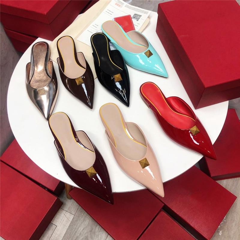 

Designer Luxury Roman Stud Cowhide Muller spiked shoes Calfskin flat Muller shoes Women Fashion Slippers Top Quality R icw VALENTINOes\u52aa, Black
