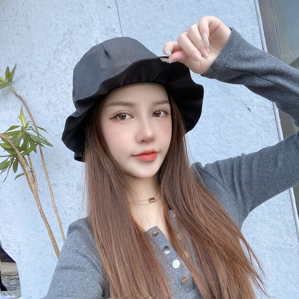 

Sun hat female literature and art wave edge fisherman's summer Korean travel breathable sunshade foldable basin Hat, Blue;gray