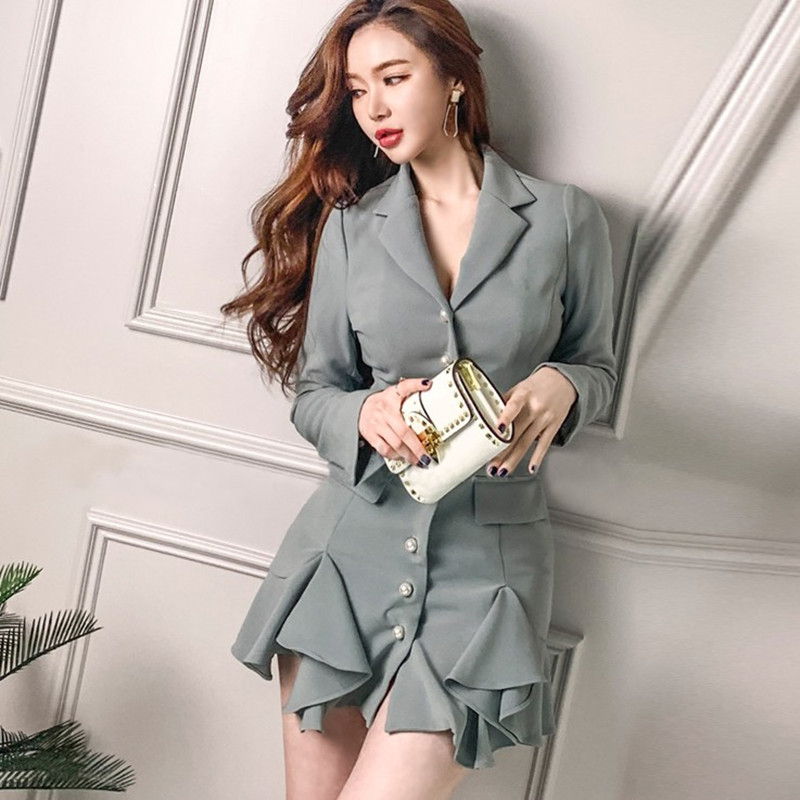 

ZAWFL Pearl Single-breasted Buttons Long Sleeve Solid Color Mini Dress Vintage Women Mermaid Bodycon Dresses 210525, Picture color