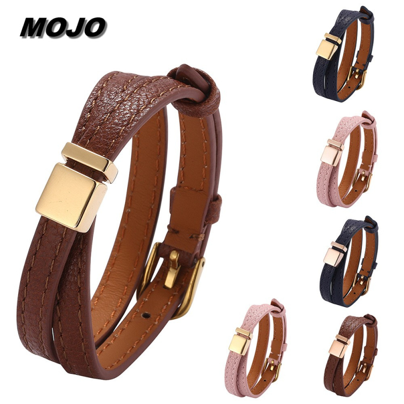 

Long Style Multilayer Colorful Genuine Leather Cuff Bracelet Adjustable Gold Buckle Bracelets
