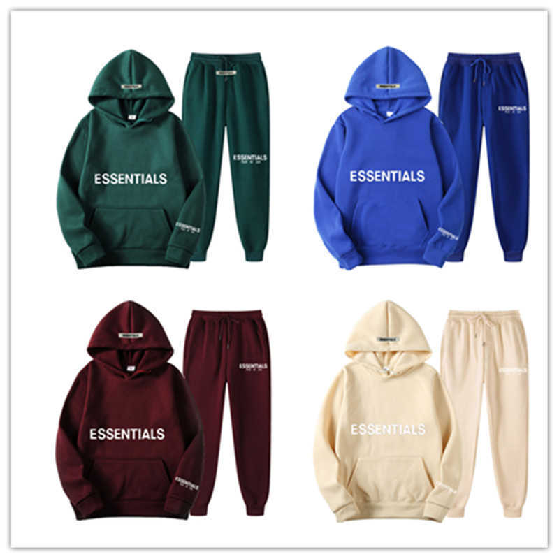 

Men Essentials Hoodie Suit Women Sweatshirt + Sweatpant Moda Hip Hop Casais Pullover Sport Pants Tracksuit, Black