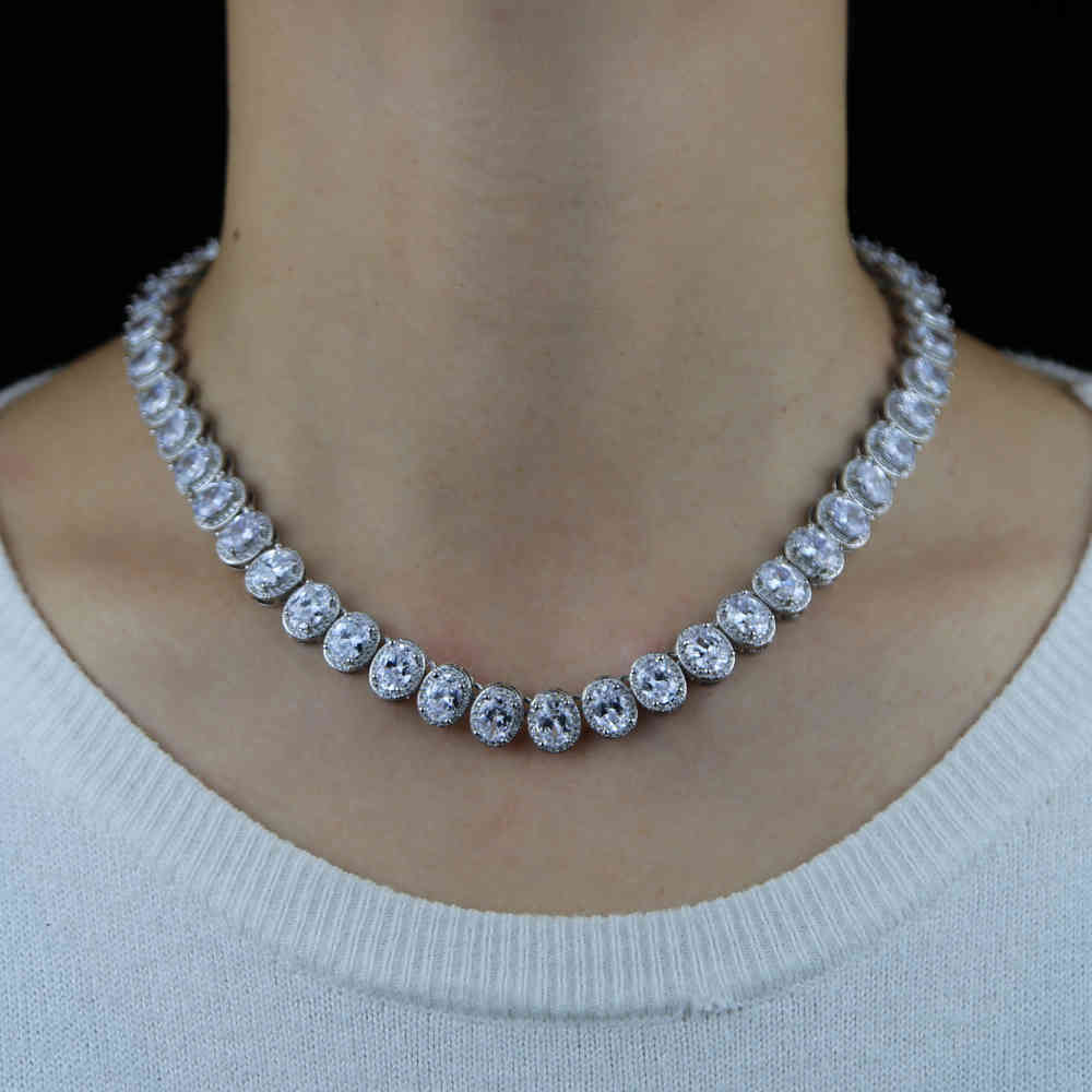 

High Quality Prong Set Big Size oval cz Tennis Chain Necklace Women Iced Out Bling CZ Charm Hip Hop Fashion Jewelry 2021 X0509