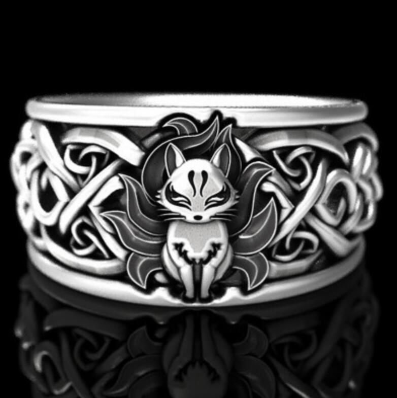 

Viking Gothic Animal Ring Hollow Cartoon Fox Ring Retro Silver Black Men's Women's Hip Hop Party Jewelry Gift