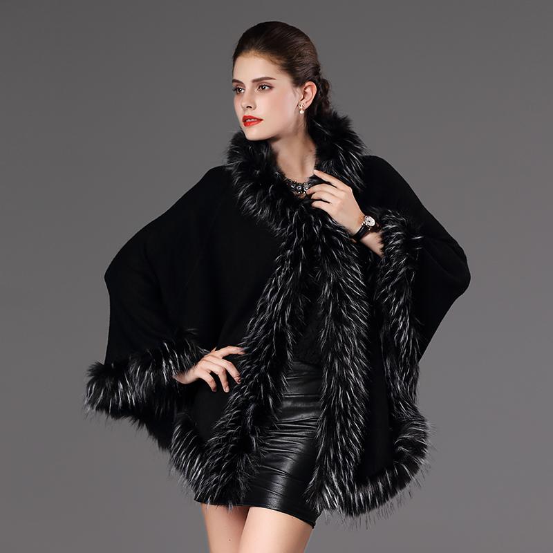 

Scarves Black Women Poncho Shawl Warm Hooded Coat Faux Fur Cardigan Fathion Cloak Cape Female Artificial Cashmere Muffler
