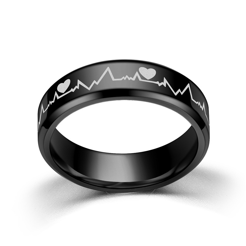 

Personalized Stainless Steel Band Rings High Polishing Black Heartbeat ECG Design Rings for Men Wedding Gifts 5-12 113 M2, Silver