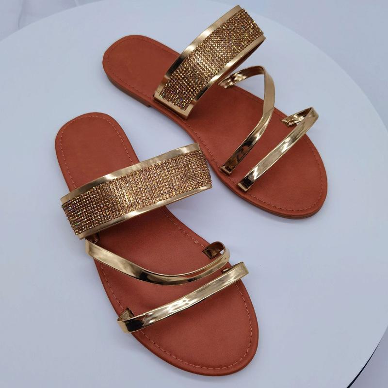 

Slippers Women Summer Flat Bling Female Flip Flops Sandals Outdoor Beach Ladies Slides Fashion Crystal Drop, Gold
