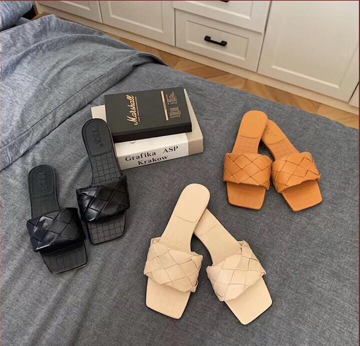 

Women's woven slippers, fashion beach platform, ladies sandals, leather low-heel, comfortable shopping style, Black