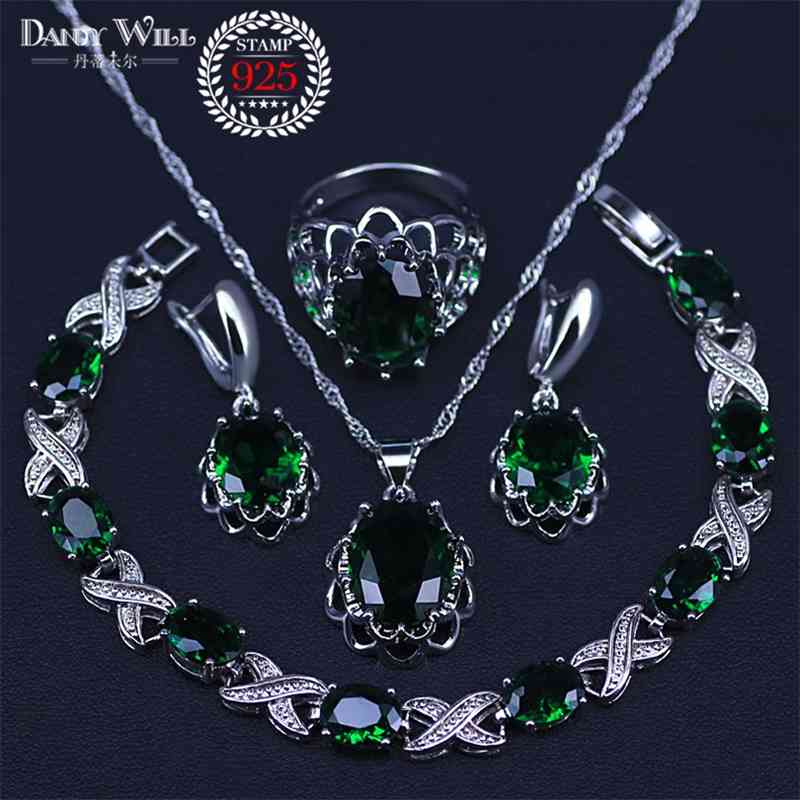 

Natural silver color Green Cubic Zirconia White Crystal Jewelry Sets For Women Pendant/Necklace/Rings/Earrings/Bracelets