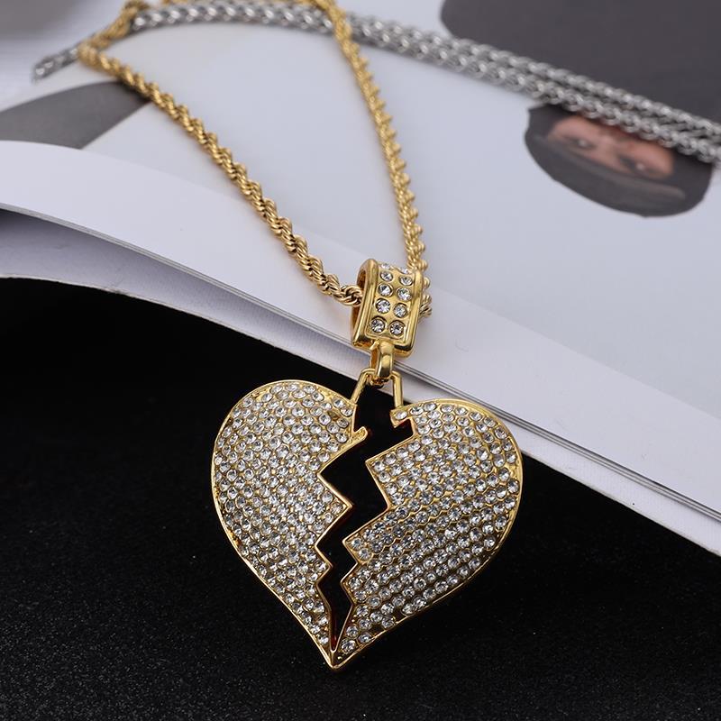 

Hip-Hop Pendant Necklace Iced Jewelry With Breakheart Out Bling Zircon MenHip Hop Gold Silver Color Charms Chains