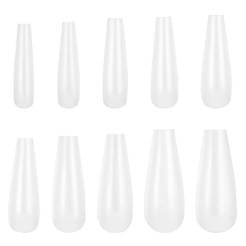 

False Nails Frcolor 500PCS Long Coffin Fake Full Cover Natural Ballerina Nail ABS Tips 10 Sizes (White), Red;gold