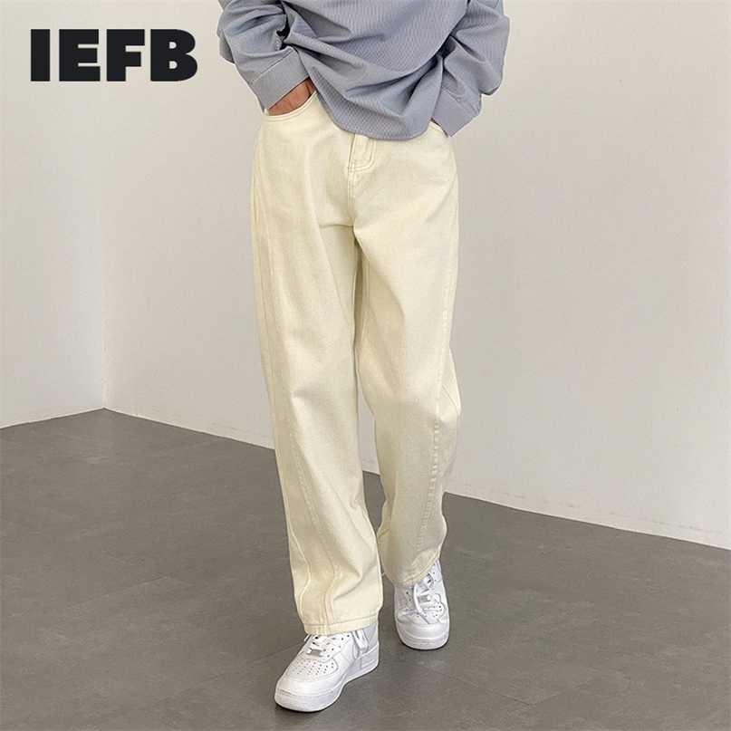 

IEFB Handsome Blue Jeans Men's Straight White Casual Denim Ankle Length Pants Loose Korean Trendy Trousers 9Y6969 211108