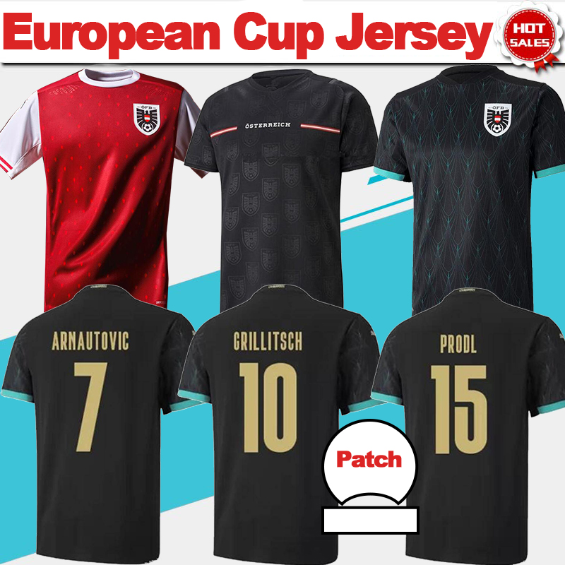 

2020 2021 European Cup Austria Soccer Jersey Home Red Away Black Short Sleeve Soccer Shirt Nation Team Football Uniforms Men Thai Quaility, Black;yellow