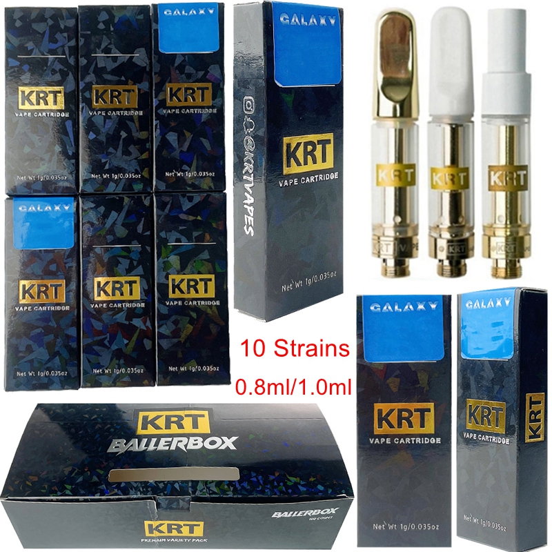 

10 Strains KRT Atomizers Empty Vape Pen Cartridges Packaging Carts 1ml 0.8ml Ceramic 510 Thread Galaxy Thick Oil Vaporizer E Cigarettes