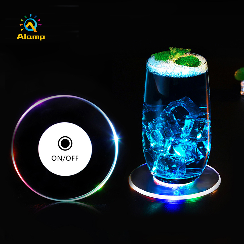 

LED Coaster Cup Holder Mug Stand Light Acrylic Drink Beer Cocktail Glass Colorful Glow Lights for Bar Party Table Decor