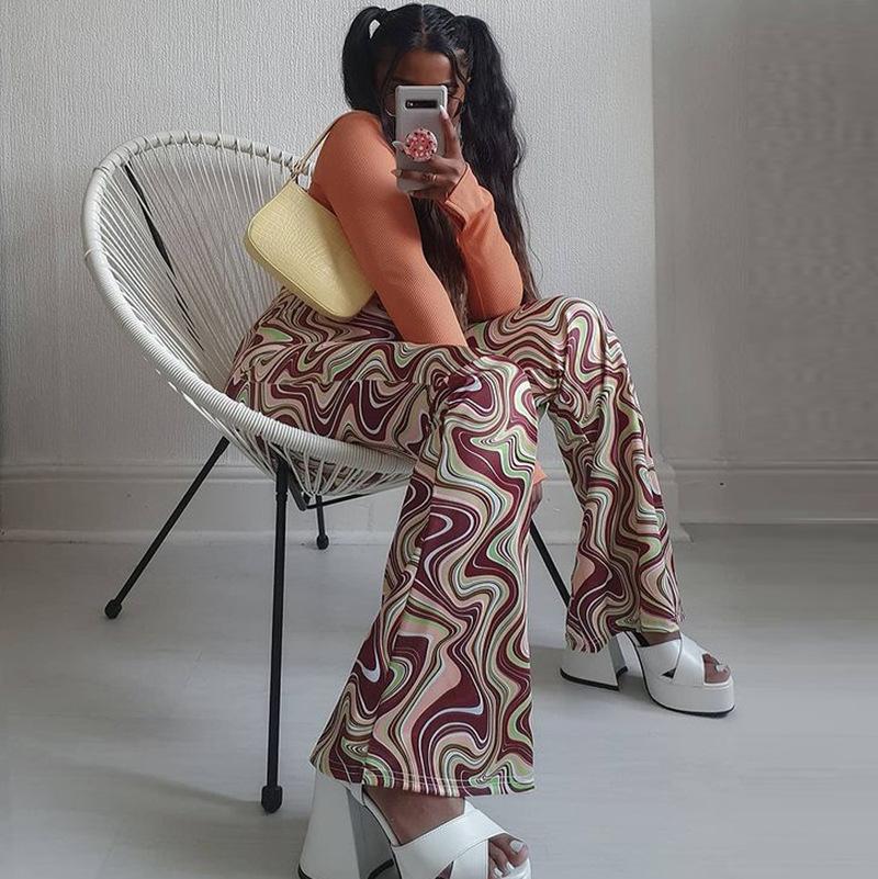 

Women' Pants & Capris Y2k Printing Flare Women High Street Stretchy Soft Long Trousers Fashion Casual Wild Streetwear Waist Sporty Joggers, Green