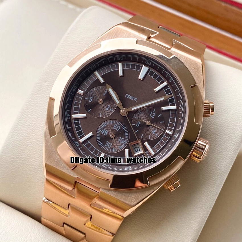 

High Quality 42mm 5500V/000R-B435 Overseas Automatic Men's Watch Rose Gold Case Brown Dial Stainless Steel Bracelet New Gents Sport Watches 8 Colors