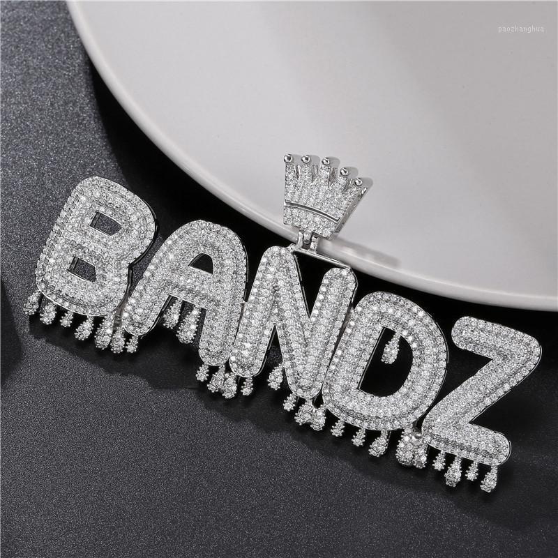 

Hip Hop Custom Necklace Men Letter Name Zircon Gold Rhinestone Chain Crown Pendant Ladies Jewelry Gift Tennis Chains, Silver