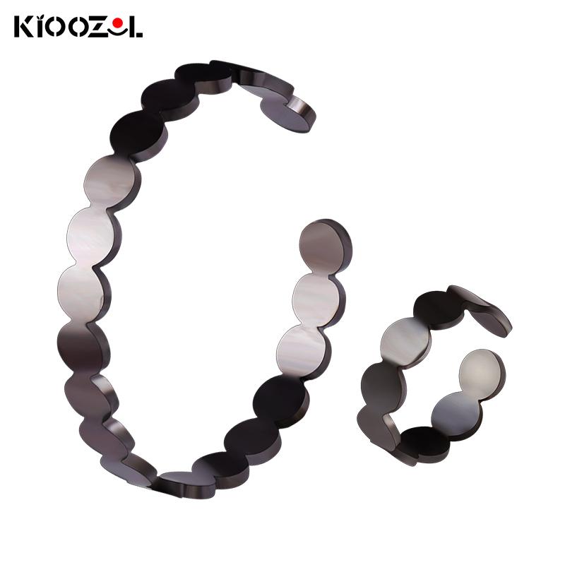 

Earrings & Necklace KIOOZOL Punk Style Rose Gold Silver Color Metal Ring And Bracelet For Women Fashion Jewelry Set 073 KO2