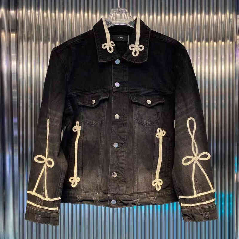 

Line Decorate American Streetwear Denim Jackets 2021 Spring Black-jean-jacket for Men Jacket Biker Chaqueta Hombre