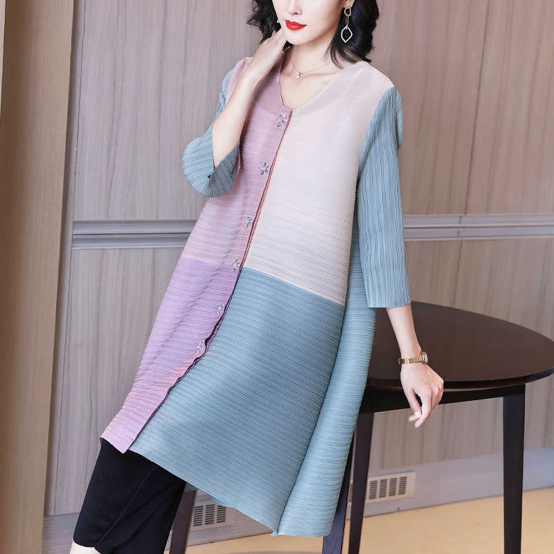 

VANOVICH Pluz Size Fashion Women Pleated Dress Spring and Summer Ladies Europe Wild Clothing 210615, Orange