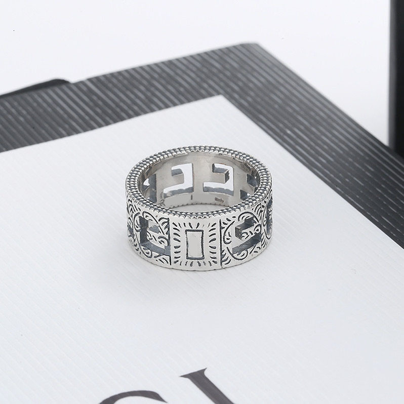 

Two G Rings brand hip hop Thai sier personalized e and Korean simple trend Valentine's Day gift, Silver