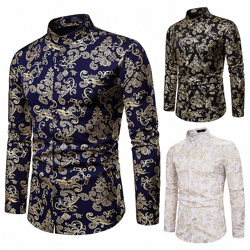 Chemise pour hommes Collier Floral Street Casual Bouton Bouton Down Bronzing Tops à manches longues Coton Casual Fashion Respirant Blanc Blanc Bl