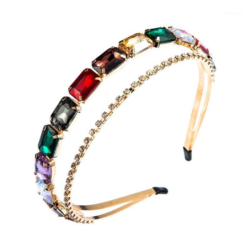 

Hair Clips & Barrettes Big Crystal Stone Headband Women Luxury Elegant Party Headwear Double Layered Colorful Weeding HairBands, Golden;silver
