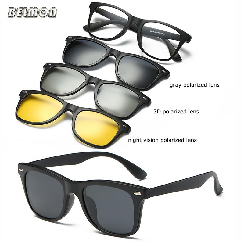 

Fashion Sunglasses Frames Spectacle Frame Men Women With 3 Piece Clip On 3D Polarized Magnetic Glasses Male Driving Myopia Optical RS478