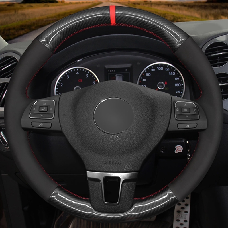 Car Steering Wheel Cover Hand-stitched Soft Black Suede Carbon Fiber For Volkswagen VW Tiguan Lavida Passat B7 Jetta Mk6 MK5
