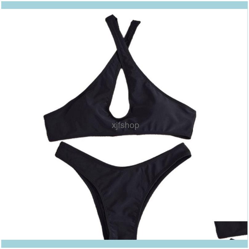 

One-Piece Suits Beach Equipment Water Sports & Outdoorswomen Sexy Solid Color Bikini Set Cutout Halter Neck Criss Cross Push Up Bra Swimsuit