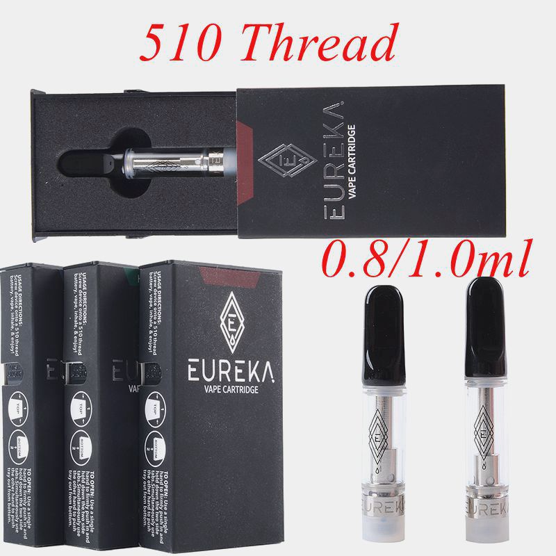 

10 Strains Eureka Vape Cartridges 0.8ML 1.0ML Atomizers Oil Carts Ceramic Tip Dab Wax Cartridge Packaging E Cigarettes Th205 Glass Tank Thick 510 Thread Empty
