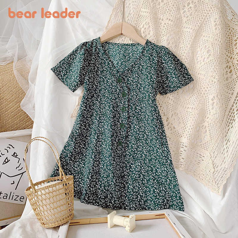 

Bear Leader Girls Princess Summer Dresses Fashion Baby Flower Print Dress Kids Princess Vintage Vestidos Children V-neck Clothes 210708, Ah2145green