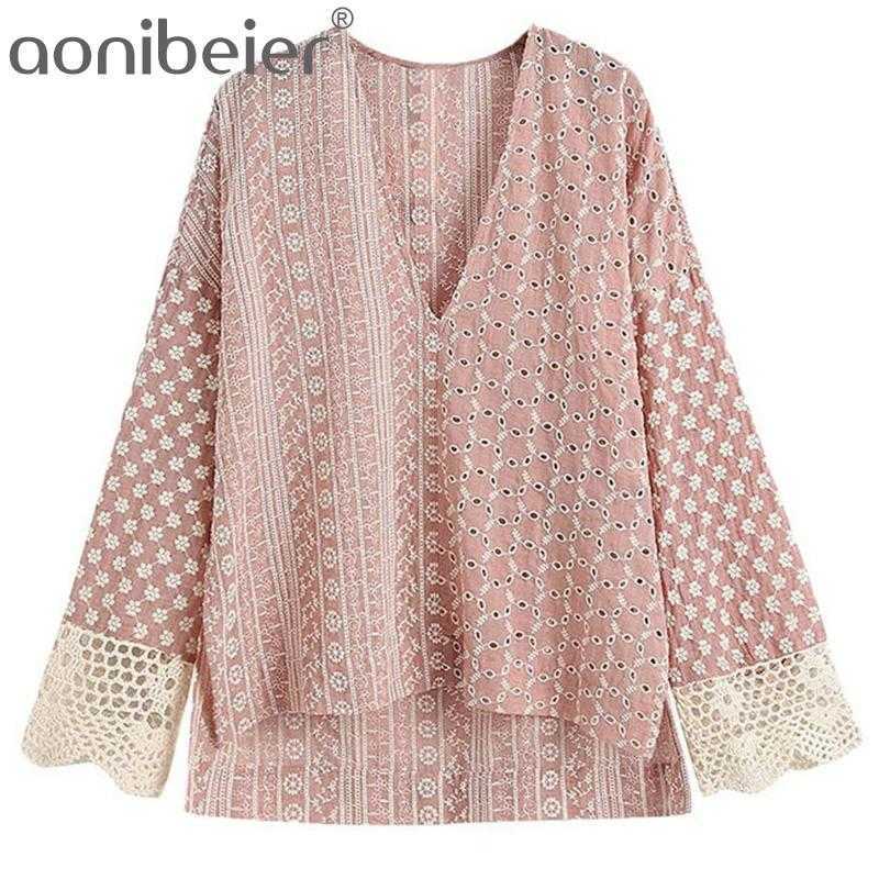 

Crochet Cuff Women Blouses Summer Drop Shoulder Embroidery Hollow Out Loose Shirts Female Casual Beach High Low Tops 210604