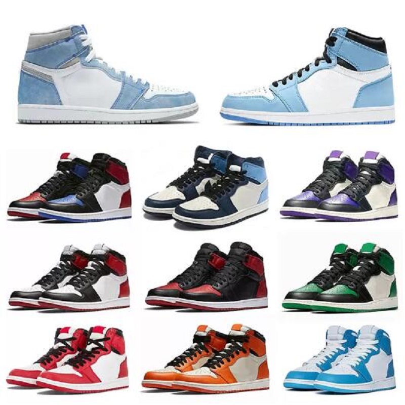 

Mens Jumpman 1 High OG basketball shoes 1s University Blue silver royal toe black metallic smoke grey UNC Patent Women Sneakers trainers 36-46, #19