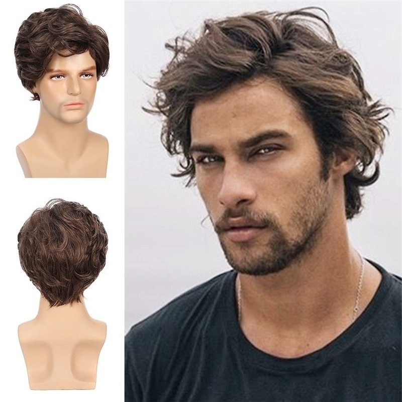

Short Mens s Brown Wavy Synthetic Shaggy Style Layered Cosplay Daily Male Wig