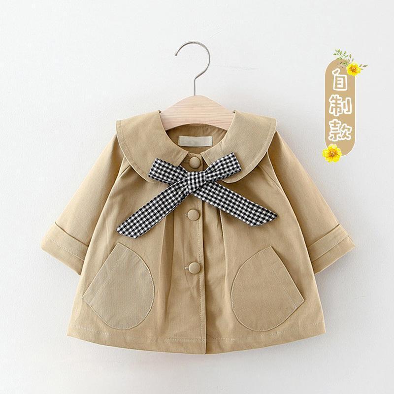 

Jackets 2021 Spring Autumn Baby Girl Jacket Plaid Bow Girls Windbreaker Fashion Children Outerwear Toddler Coat Kids Clothes, Blue;gray