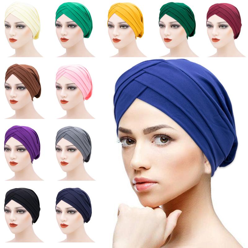 

Pure Color Milk Silk All-Match Nationality-Featured Cap Forehead Cross Tam-O'-Shanter Turban Caps Wholesale Stain Bonnet Beanie/Skull, Black